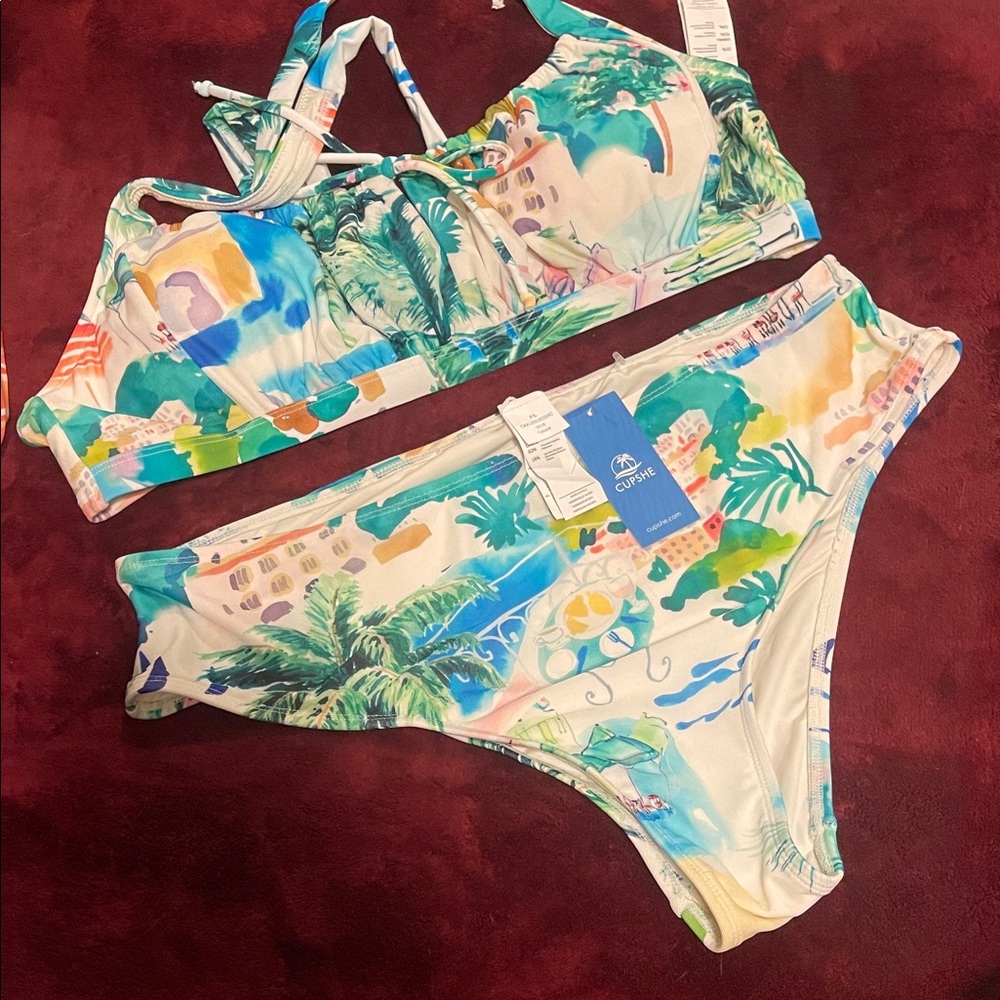 Cupshe Multicolor Tropical Bikini Set